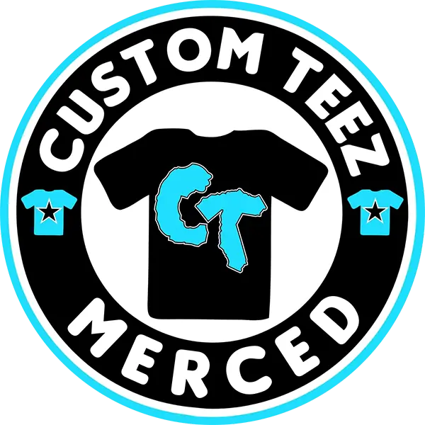 Custom Apparel Logo on a Blue Background